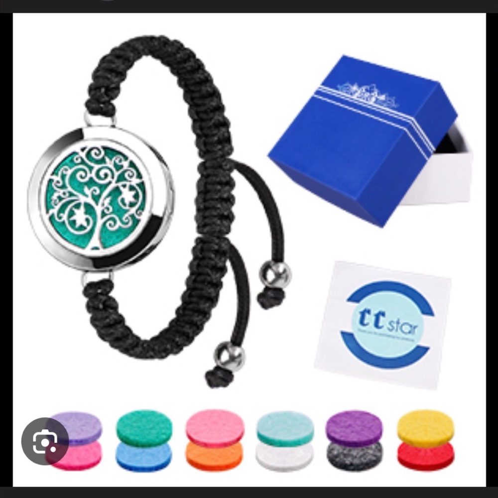 Black Braided Aromatherapy Bracelet with Tree Design